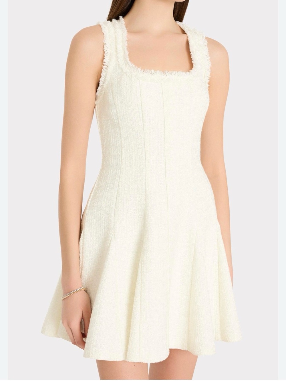 Milly Cream Textured Square-Neck Mini Dress